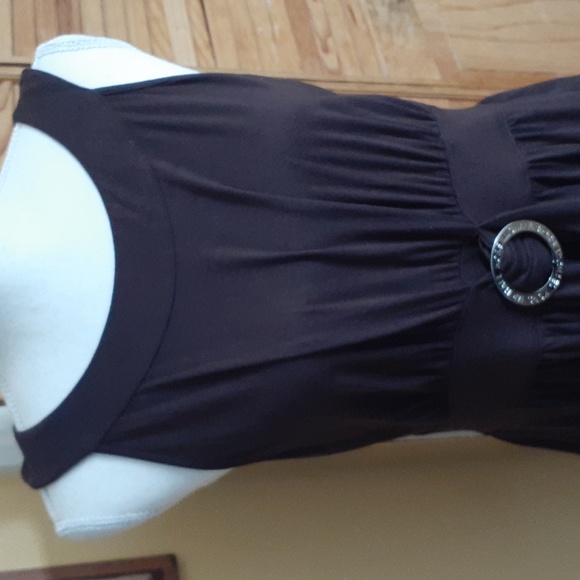 MICHAEL KORS Sleeveless Brown Tunic Mini Dress Silver Buckle Empire Waistband - Picture 5 of 11